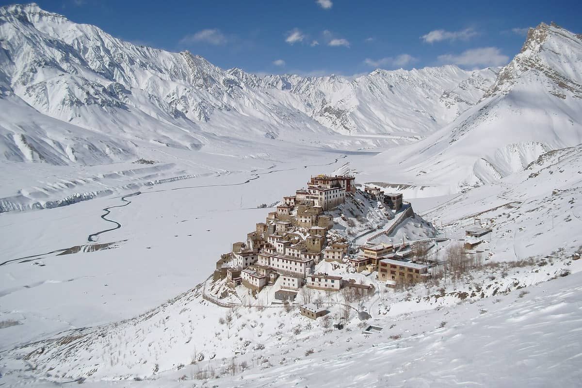 Key Monastery on its hill surrounded by deep snow in winter